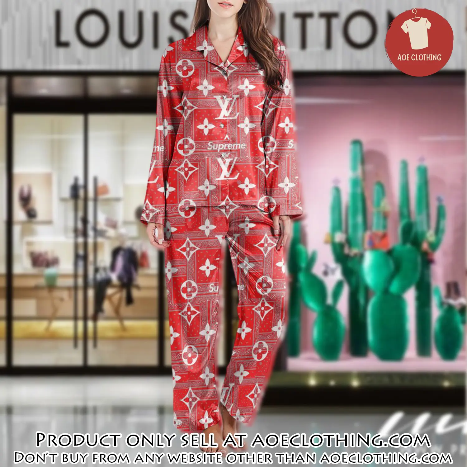 Lv monogram long satin pajama set pjs1022 aoe2558422